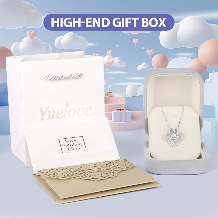Infinity Necklace for Women, 925 Sterling Silver Heart Necklace with 5A Zircon, White Gold Plated Adjustable Chain, Gift for Valentine's Day, Birthday, Anniversary for Wife, Girlfriend, Mom