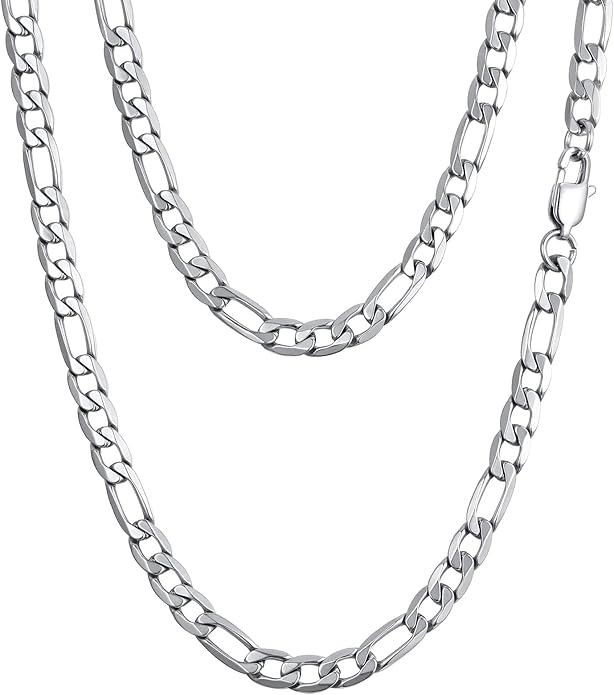 PROSTEEL 316L Stainless Steel Figaro Cuban Chain Necklace for Men, Black/18K Real Gold Plated, 4/5/6/7.5/9/10/13mm, 14inch-30inch, Come with Box