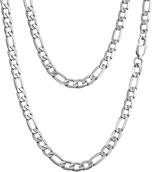 PROSTEEL 316L Stainless Steel Figaro Cuban Chain Necklace for Men, Black/18K Real Gold Plated, 4/5/6/7.5/9/10/13mm, 14inch-30inch, Come with Box