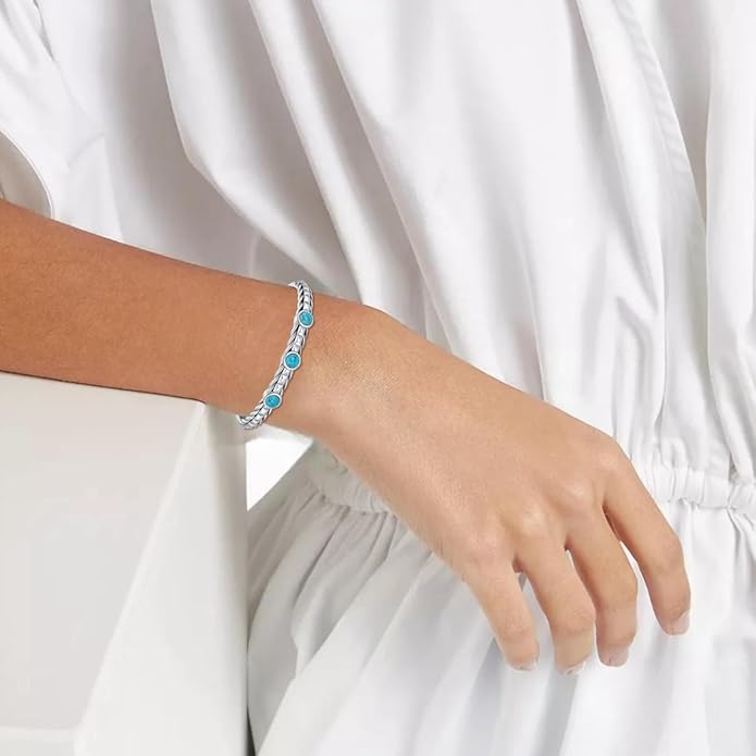 Genuine Turquoise Bracelet Bangle, Sterling Silver 3 Gemstone Native American Western Jewelry for Women, Fit for 6.5 7 7.5 Inches