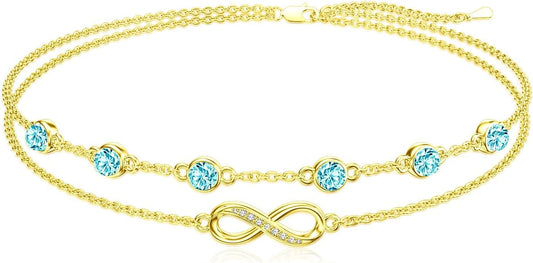 Dorunmo Anklet Bracelets For Women 925 Sterling Silver Birthstone/Infinity/Butterfly/Evil Eye/Turtle/Pineapple/Starfish/Heart Anklets Bracelets Jewelry Gifts for Women