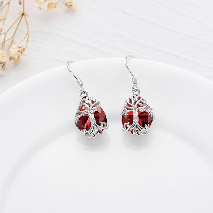 TOUPOP Tree of Life Earrings 925 Sterling Silver Family Tree Dangle Drop Earrings Crystal Jewelry Birthday Christmas Gifts for Women Her