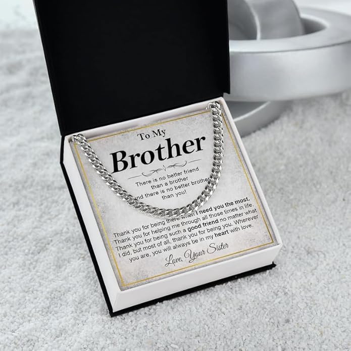 KOLMALK Brother Necklace - Cuban Link Chain Necklace for Men, To My Brother Gift from Sister for Birthday, Anniversary or Christmas