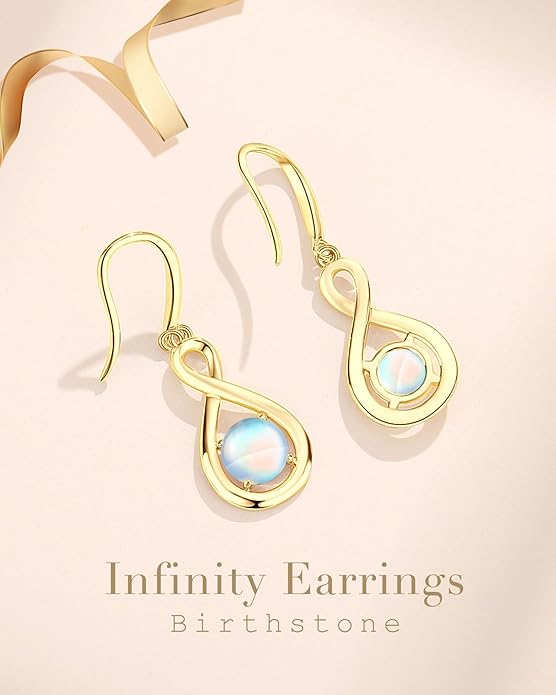FANCIME Dangle Drop Earrings 925 Sterling Silver Dainty Infinity Round Gemstone Birthstone Jewelry Birthday Gifts for Her Women