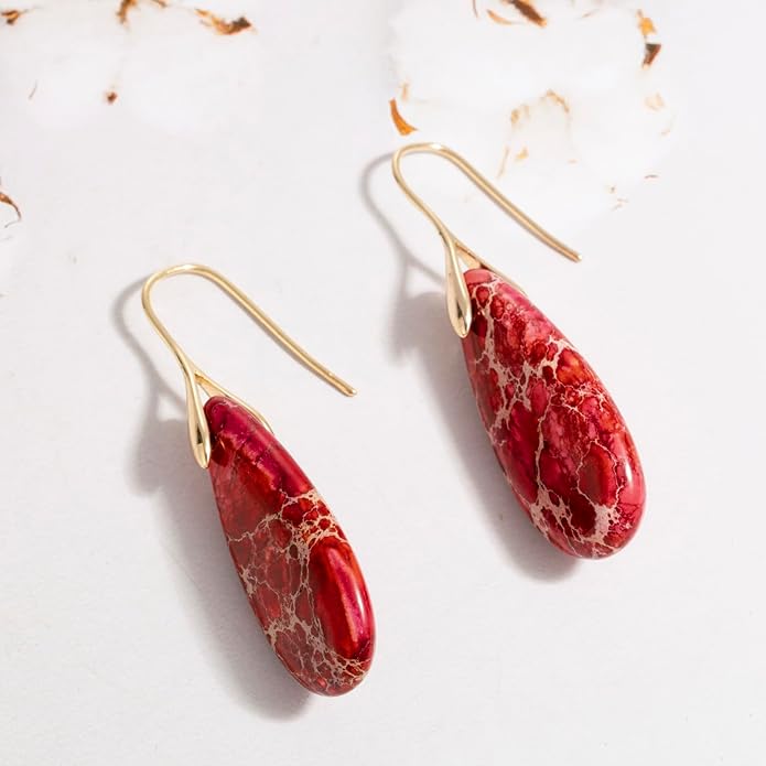 SELOVO Stone Fishhook Dangle Drop Earrings Statement Earrings for Women Stone
