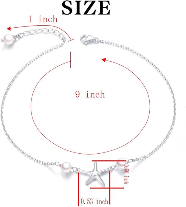 Anklet for Women S925 Sterling Silver Adjustable Foot Evil Eye Starfish Heart Bead Butterfly Celtic Knot Cross Multilayer Layered Ankle Bracelet Jewelry