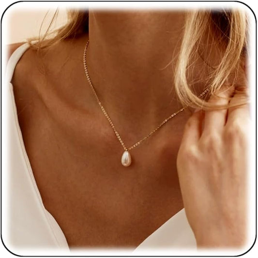 Layered Pearl Choker Necklaces for Women Gold Plated Dainty Trendy Faux Pearl Drop Pendant Y Shaped Layered Gold Necklace Wedding Bridal Jewelry