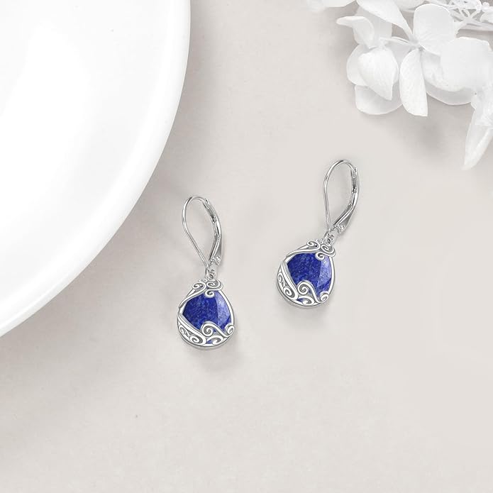 Moonstone Filigree Drop Dangle Teardrop Earrings 925 Sterling Silver Moonstone Leverback Earrings for Women Jewelry Gifts