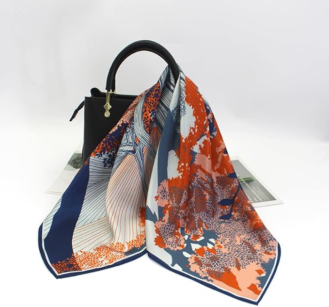 ANDANTINO 100% Mulberry Silk Square Scarf for Hair-25.6" X25.6'' Women Men Natural Silk Neckerchief Digital Printed Headscarf