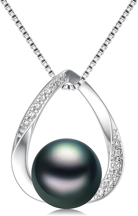 KANNSOAR Tahitian Black Pearl Pendant Necklace AAAA 18K White Gold Plated 925 Sterling Silver Black Pearl Jewelry Gift for Women Mother Wife Her for Anniversary Christmas Birthday