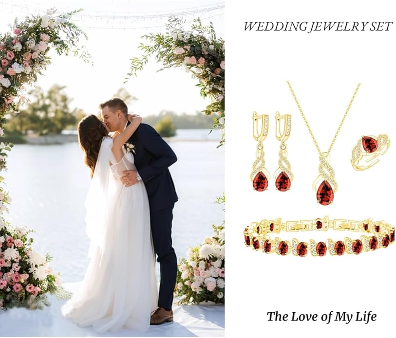 ZCGJWE Wedding Jewelry Set for Women Gem Necklace Earrings Bracelet Luxury Jewelry Set Birthday Valentine's Day Mother's Day Christmas Prom Jewelry Gift