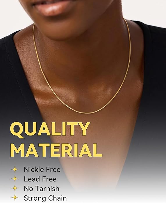 ChainsHouse Snake Chain Necklace for Women 1.2mm, 18-30" Adjustable with 5cm Extender for Pendants Lockets, Rose Gold/Stainless Steel/Black/14K Gold Hypoallergenic Dainty Jewelry Gift