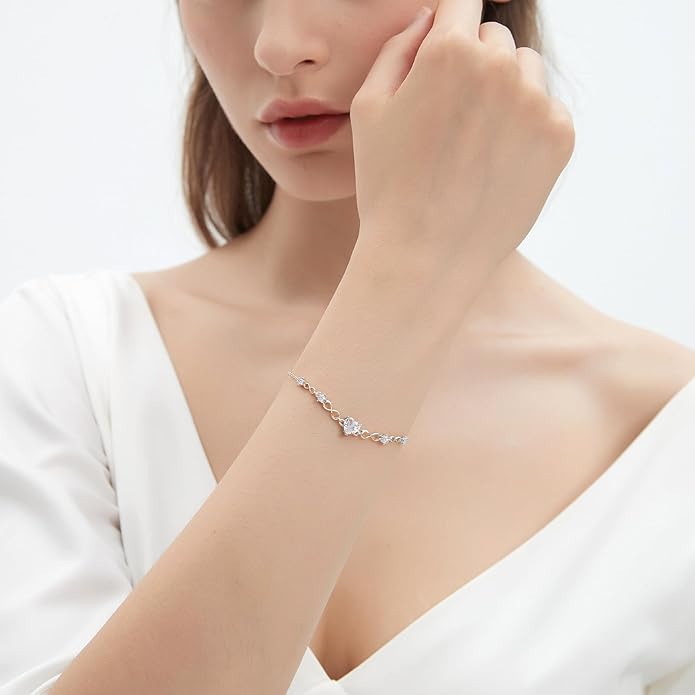 G&GEMSJEW Infinity Heart Birthstone Bracelets for Women, 925 Sterling Silver Women Charm Link Bracelet Adjustable, Birthday Anniversary Christmas Jewelry Gifts for Women Wife Mom Girlfriend Her