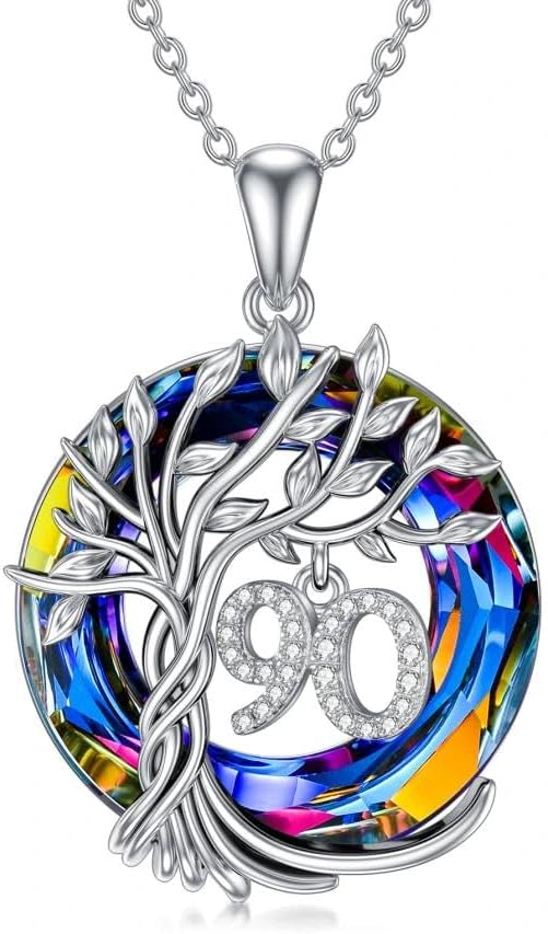 TOUPOP Birthday Gifts for Women 925 Sterling Silver Tree of Life Year Old Necklace Circle Crystal Jewelry Christmas Gifts for Her Wife Mom Mother Grandma Grandmother