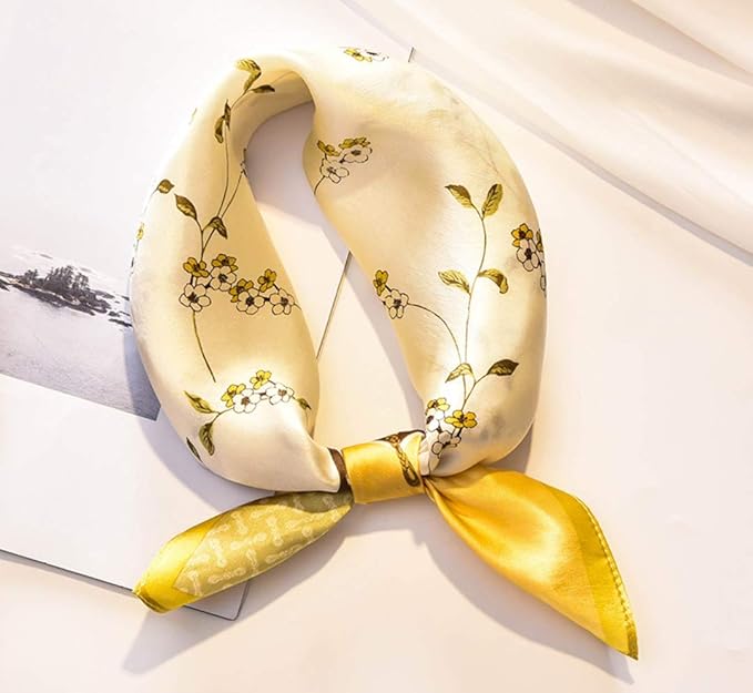 ANDANTINO 100% Mulberry Silk Scarf -21” Lightweight Square Neckerchief – Breathable Digital Printed Scarves with Gift Packed