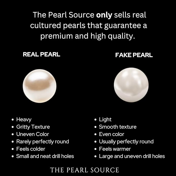The Pearl Source 14K Gold AAA Quality Round White Freshwater Cultured Pearl Necklace for Women in 20" Matinee Length