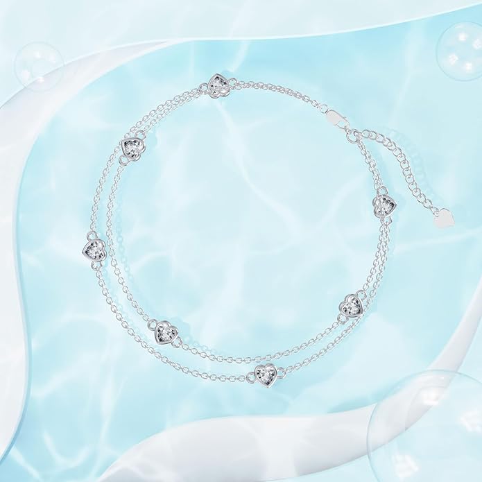 Dorunmo Heart Birthstone Anklet Bracelets for Women 925 Sterling Silver Birthday Jewelry Best Mother's Day for Women Wife