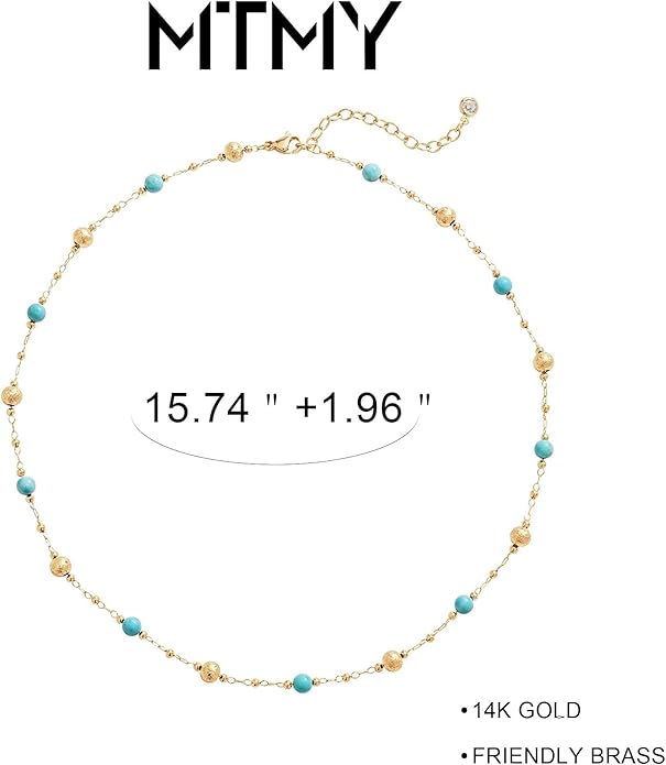 MTMY Beaded Necklaces for Women 14K Gold Plated Dainty Colorful Green/Rose Beaded Pearl Choker Necklace Delicate Boho Choker Necklace Jewelry Gift