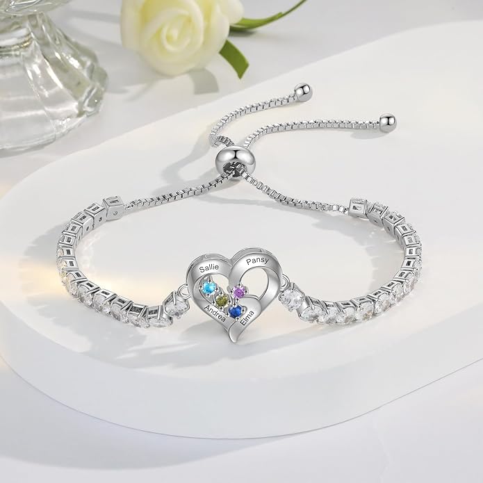 Personalized Name Birthstone Bracelet for Women, Mothers Bracelet with Birthstones, Mothers Day, Christmas, Birthday Gift for Mom Grandma Wife
