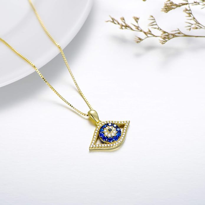 PEIMKO Evil Eye Pendant Necklace 925 Sterling Silver Greek Protection Jewelry for Women