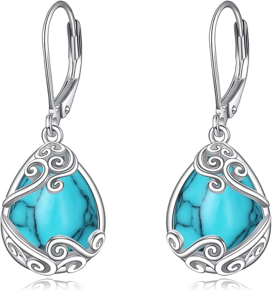 Moonstone Filigree Drop Dangle Teardrop Earrings 925 Sterling Silver Moonstone Leverback Earrings for Women Jewelry Gifts