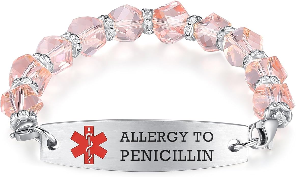 mnmoom 7.5 inch interchangeable Medical id bracelets for Women beads Medical alert bracelets with customize engraving