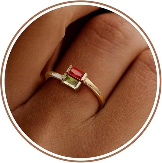 JSJOY Birthstone Rings for Women Dainty Emerald Blue Ring Birthday Gifts for Mom Her Gemstones CZ Ring for Teens Gold Rings That Don't Tarnish Adjustable Ring Jewelry Gifts