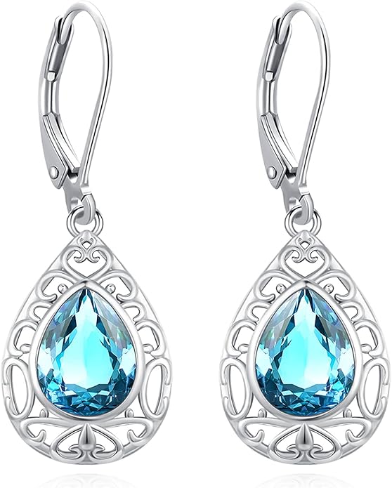 Sterling Silver Tree of Life/Flower/Bee/Animals/Cat/Hummingbird Dangle Earrings Moonstone Turquoise Drop Leverback Earrings Jewelry Gifts