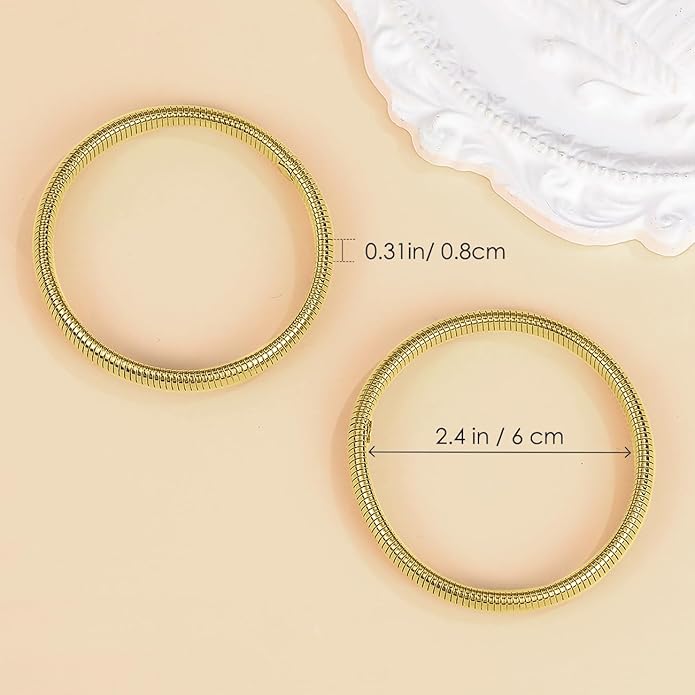 Emibele Gold Bangles Bracelet Set for Women, 18K Gold Plated Chunky Stainless Steel Non Tarnish Stretch Bracelet Stack, Flexible Wide Wristband Bangle Layered Snake Chain Bracelets