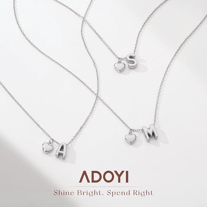 adoyi Gold Necklace for Women Layered Bubble Heart Letter Initial Necklaces for Women Trendy Jewelry 14K Gold Plated Chain Chunky Name Necklace Stack Charm A-Z Pendant Set Jewelry Gifts