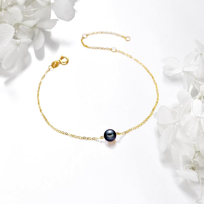 KECHO 14K Real Gold Freshwater Cultured Pearl Bracelet 14K Solid Gold Jewelry Anniversary Birthday Gift for Women