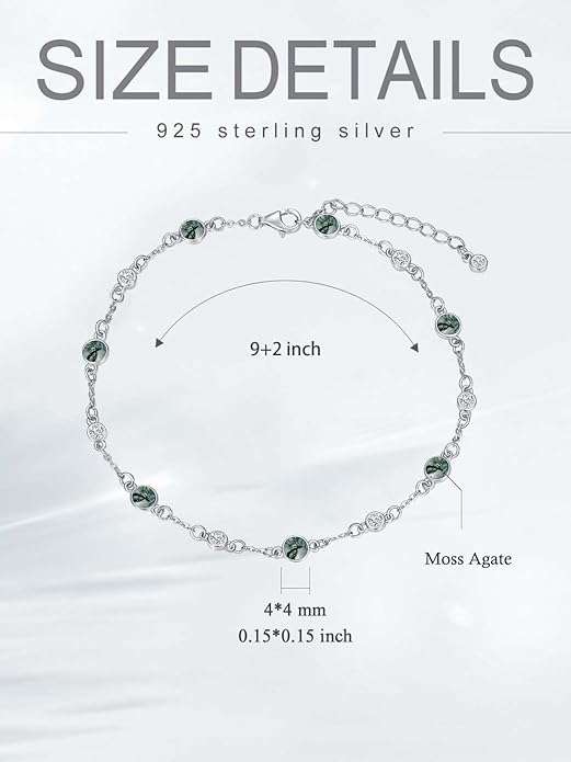 Anklet Bracelet for Women 925 Sterling Silver Natural Stone Chain Ankle Bracelet Beach Summer Fine Jewelry Birthday Christmas Gifts for Women Her Mom