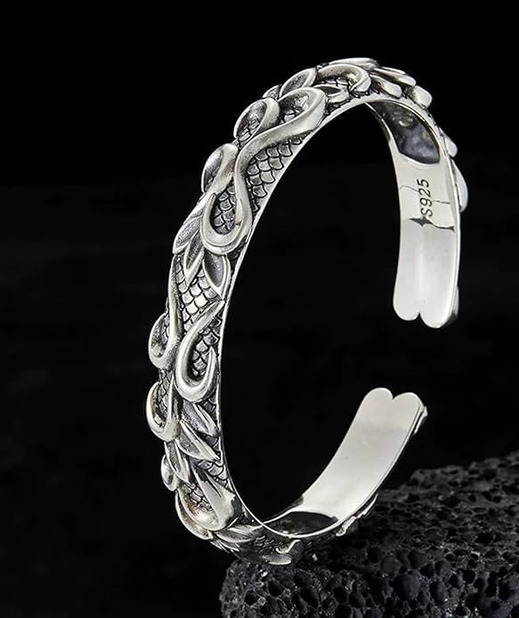 Kim Carrey S925 Sterling Silver Bracelet, Open Bangle Cuff Design, Men's Stacked Bracelets Gift Jewelry for My Man