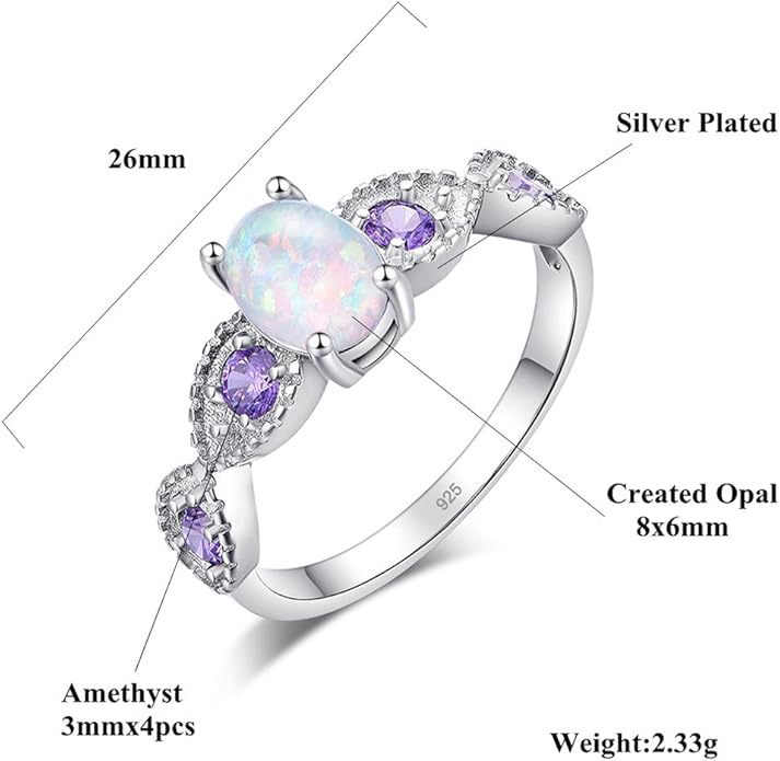 CiNily 18K Gold Plated Opal Ring-White Fire Opal & Amethyst & Cubic Zirconia Women Jewelry Gemstone Engagement Anniversary Ring Size 5-13