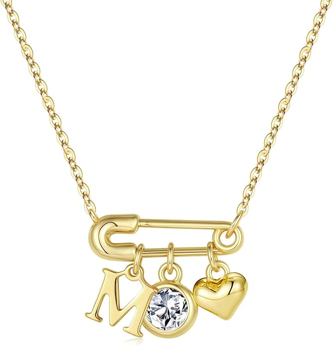 MONOOC Christmas Gifts for Women Girls - 14K-Gold-Plated Dainty Paperclip Heart Initial Necklace Birthstone Necklace Jewelry Birthday Gifts for Women Her Mom Friend Wife Sister