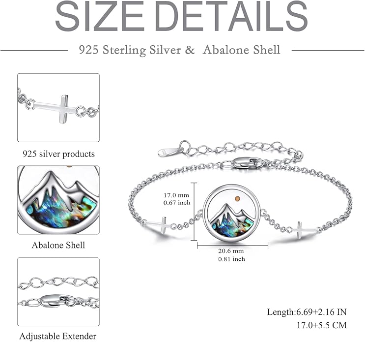 AOBOCO Mustard Seed Bracelet S925 Sterling Silver Mountain Cross Bracelets Christmas Christian Faith Jewelry Mothers Day Birthday Gifts for Mom