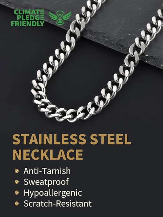 FindChic Men Curb Chain Necklace 18K Gold Plated/Stainless Steel/Black Chunky Double Tight Cuban Link Hip Hop Neck Chains for Men Boys 3.5MM/5MM/6MM/7MM/9MM/12MM 14''-30'' 8 Length Options (Send Gift Box)