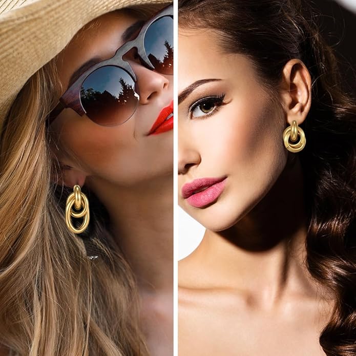 11 Pairs Trendy Gold Knot Earrings for Women Chunky Statement Long Link Drop Dangle Earrings Fashion Lightweight Hypoallergenic Jewelry Set