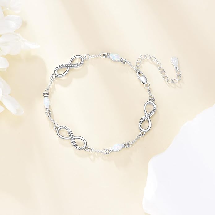CRMAD Cross/Heart/Infinity/Star of David Bracelet for Women Sterling Silver Opal/Malachite/Moonstone Bracelet Cross Jewelry Gift for Women