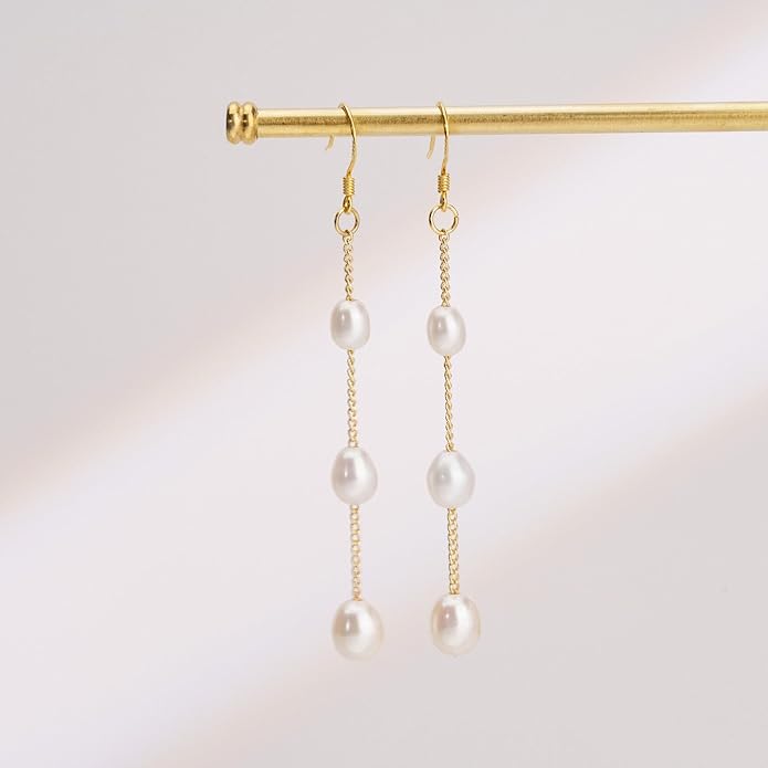 Gold Plated Earrings for Women, 14k Gold Plated Earring Stack Hypoallergenic Pearl Drop Earring Dainty Earrings for Women Trendy Cute Small Huggie Hoop Earring Fashion Womens Jewelry