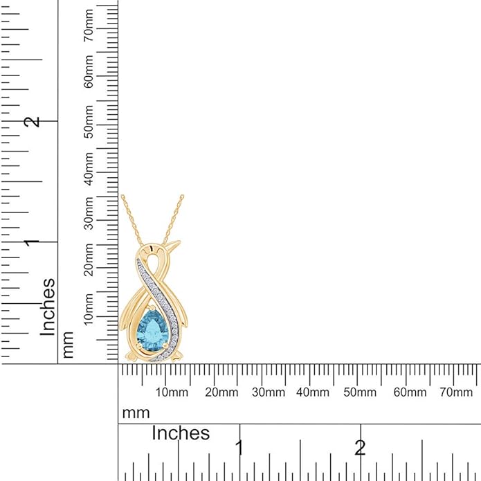 Infinity Penguin Pendant Necklace for Women, 14K Gold Over Sterling Silver with Pear & Round Cut Simulated Birthstone & White Diamond Accents, Dainty Animal Jewelry Gift with 18" Chain