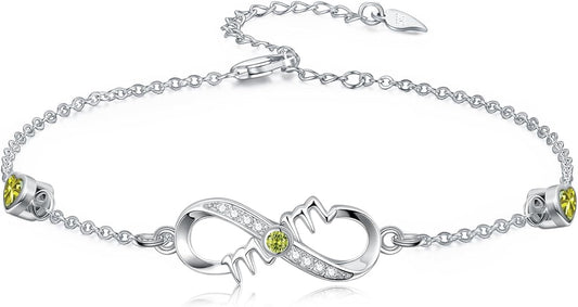 Dorunmo Infinity Bracelet Mom Bracelet 925 Sterling Silver 14K Gold Plated Infinity Heart Anklet for Women Christmas Jewelry Gifts for Wife Mom Daughter