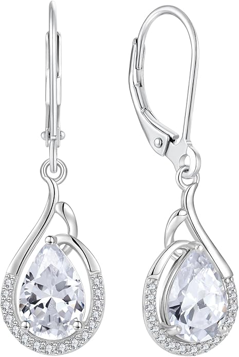 Starchenie Teardrop Dangle Drop Earrings 925 Sterling Silver Pear Birthstones Leverback Earrings Gift for Women