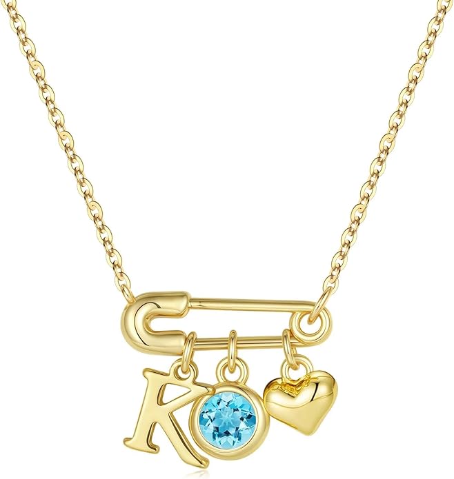 MONOOC Christmas Gifts for Women Girls - 14K-Gold-Plated Dainty Paperclip Heart Initial Necklace Birthstone Necklace Jewelry Birthday Gifts for Women Her Mom Friend Wife Sister