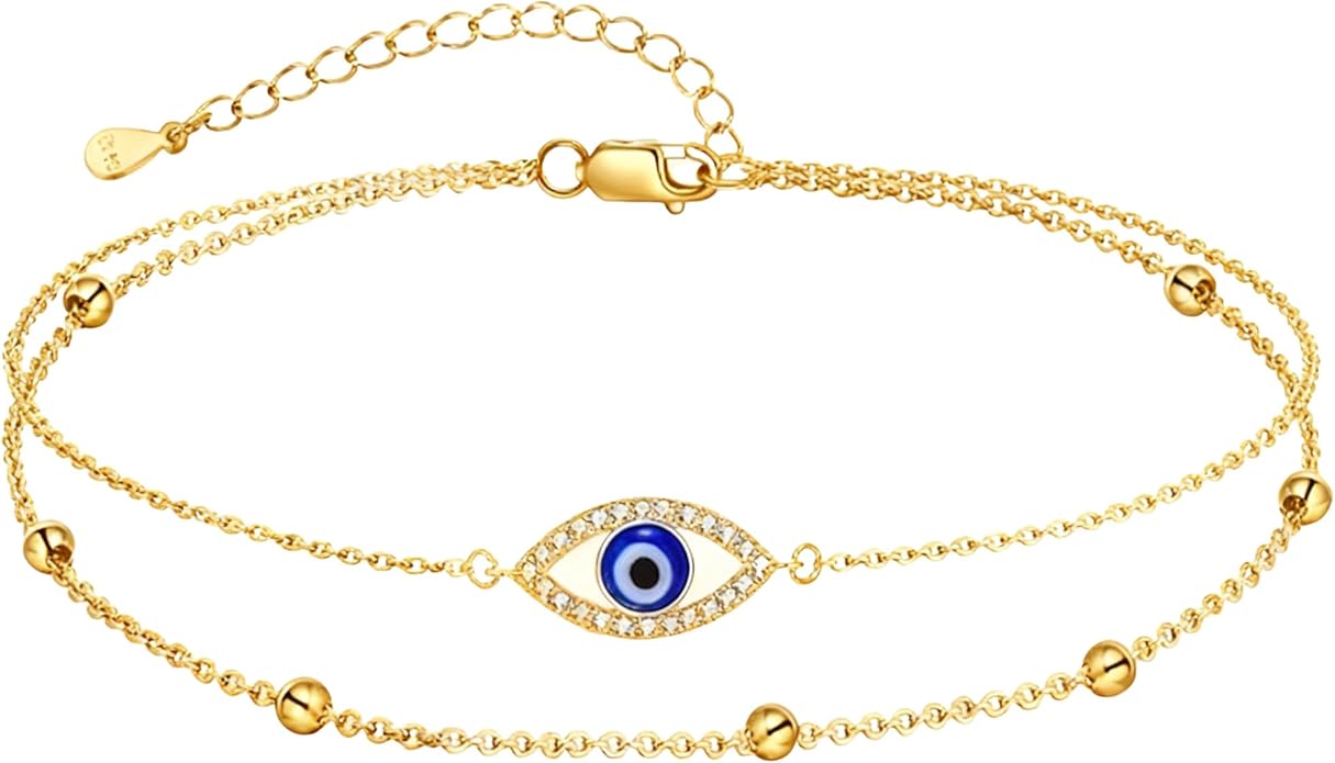 Evil Eye Anklet 10/14/18K Gold Stackable Evil Eye Ankle Bracelets Christmas Jewelry Anklets Gifts for Women