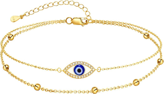 Evil Eye Anklet 10/14/18K Gold Stackable Evil Eye Ankle Bracelets Christmas Jewelry Anklets Gifts for Women