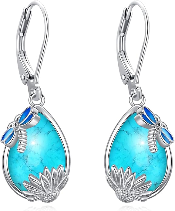 Eusense Sterling Silver Dangle Earrings for Women Tree of Life Animals Moonstone Turquoise Leverback Earrings Jewelry Gifts