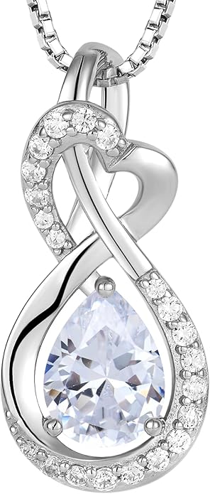 Infinity Necklace Birthstone Pendant 925 Sterling Silver Jewelry for Women