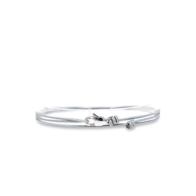 Made by Nami Nautical Rope Bracelet for Men Waterproof & Adjustable Wrap String Bracelets with Snap Hook Gift for Him (Grey Silver)