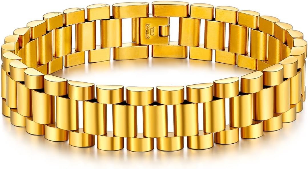 U7 Link Bracelets for Men, Cuban Link/Rope/Watch Band Solid Bracelet, Silver Black Gold Color Wrist Bracelet 3/6/9/12/15mm Width, 6.5/7.5/8.3 Inch Length, Hand Chain Jewelry for Mens Women